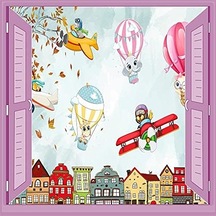 Çocuk Odası Bebek Odası Pencere Poster Duvar Kağıdı Balonlar Hayvanlar Acı Kahve