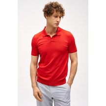 İgs Kırmızı Slim Fit Dar Kalıp Polo Yaka Düz Kısa Kollu Triko Tişört-16330