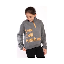 Toontoy Kız Çocuk Dik Yaka Fermuarlı Baskılı Sweatshirt Antrasit Melanj Toontoy Kız Çocuk Dik Yaka Fermuarlı Baskılı Sweatshirt Antrasit Melanj