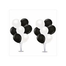 2 Adet Ayaklı Balon Standı 7li Set, 14 Adet Taraftar Siyah-beyaz Balon Tüm Yaşlar