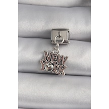 316l Çelik Gümüş Renk Sallantı New York Yazı Model Nomination Charm Çok Renkli