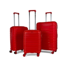 Karbon PP Seyahat Valizi Horizon Serisi Kırılmaz Bavul, Kırmızı - 3'lü Set Kırmızı