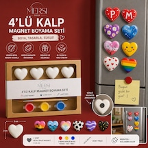 4 Lü Kalp Magnet Boyama Seti 3 Renk Akrilik Boya Ve Fırçalı Kendin Yap Hobi Seti