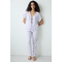 Penti Purple Gingham Pantolon Pijama Takımı LILA