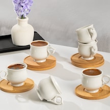 Perotti 16007 Muna Bambu Tabaklı 12 Parça Porselen Kahve Fincanı