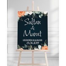 Söz Nişan Düğün İçin 50x70 Karşılama Panosu - Mavi Pastel Tasarımlı 002 Beyaz