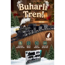 Oyuncak Pilli Raylı Tren Seti - Gerçekçi Buhar, Işık Ve Ses Efektli - 15 Parça Büyük Boy 135x75 Cm