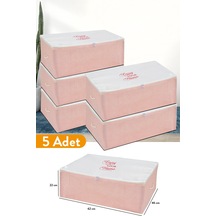 Serstil 5 Adet - Büyük Boy Baza Altı Pembe Çizgili Hurç 62 X 46 X 22 Cm