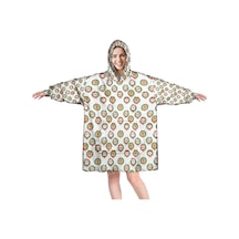 Noel Temalı Unisex Giyilebilir Battaniye Hoodie, Kalın Peluş, Kollar Ve Büyük Cep-a176 Bej