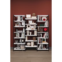Modern 18 Raflı Metal Kitaplık Üçlü Ayrılabilir Modül Dekoratif Çok Amaçlı Kitaplık Metalk03 Antrasit
