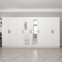 Kale 8 Kapak Aynalı 2 Çekmece Zincir Dolap - Beyaz 190cm