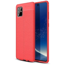 Samsung Galaxy Uyumlu A81 Note 10 Lite - Kılıf Deri Görünümlü Auto Focus Karbon Niss Silikon Kapak - Kırmızı