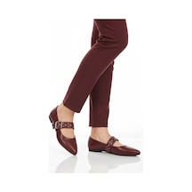 Bordo Cilt Kemerli Hafif Esnek Kadın Babet 209166 Z Bordo Cilt
