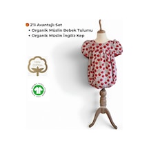 Bebe Organik Muslin Bebek Tulumu Kırmızı - Ekru