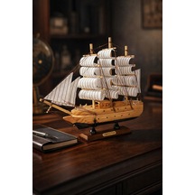 Büyük Boy El Yapımı Ahşap Yelkenli Gemi Maketi 24 X 24 Cm Dekoratif Lüx Hediyelik 529 Eb