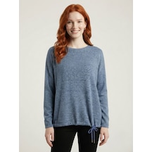Neden Tekstil Kadın Mavi Triko Standart Kesim Sweatshirt
