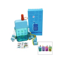 Matara Telefon Modeli Renkli Mika Kristal Suluk Matara Pipetli Vidalı Kapak Askılı 300ml Renkli