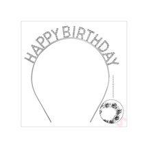 Kristal Taşlı, A Kalite Metal Happy Birthday Taç - Gümüş