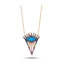 Renkli Zirkon Taşlı Opal Kolye (498590802)