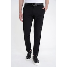Comfort Fit Yan Cep Pamuklu Dokulu Siyah Pantolon P 1219
