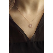 Bybarun Çiçek Motifli Yuvarlak Tektaş Kolye Rose Gold