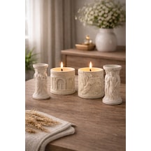 4 Lü Antik Figürlü Dekoratif Mumluk Seti Ortadaki Mumlu Helenistik Tasarım Tealight Mumluk