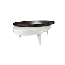 Döner Orta sehpa OVAL RUS TARZ Model Kayın Retro Ayak  Mdf Tabla Parlak Beyaz füme cam El Yapım