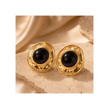 Gold Oval Formlu Siyah Taşlı Kadın Küpe Siyah - 886705037 Siyah - 886705037 Siyah