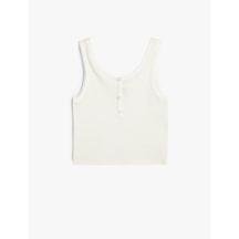 Koton Crop Atlet Kolsuz Kalın Askılı U Yaka Düğme Detaylı Beyaz 4skg30009ak Beyaz