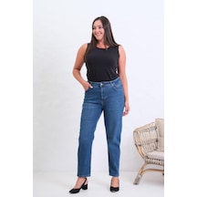Lacarino 7531 Mom Kadın Jean Pantolon Blue Tokalı
