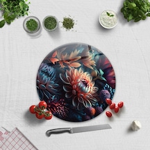 Cam Kesme Tablası - Cam Kesme Tahtası Dark Flowers Çap 32CM