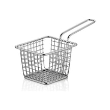 Paslanmaz Kare Mini Fritöz Sepeti 10x8x7cm Ahşap