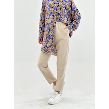 Vioshine Kadın Scuba Beli Lastikli Cepli Double Paça Pantolon-bej Bej