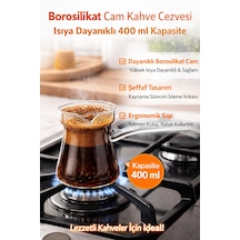 Cam Cezve 400 Ml Isıya Dayanıklı Borosilikat Şeffaf Kahve Cezvesi Ocak Üstü Kullanım