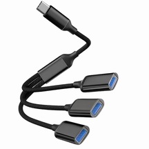 Alfais 6113 Type C To Usb Çoklayıcı 3 Port Hub Adaptör 3.0 Ve 2.0 Örgülü Çevirici Kablo Çoğaltıcı