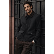 İmza Antrasit Kadife Polo Yaka Düz Yırtmaçsız Tam Astar Slim Fit Casual Mont Antrasit