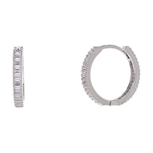 3 Mm Baget Taşlı 925 Ayar Gümüş 20 Mm Kadın Halka Küpe Gümüş
