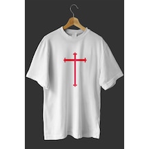 Noıssey -wed Haç Tasarım Baskılı Oversize T-shirt Tişört Beyaz