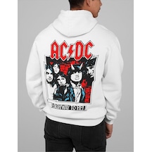 Sevbano Ac Dc Highway To Hell Yazılı Unisex Oversize Müzik Grubu Rock Met Beyaz