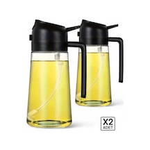 2li Çift Fonksiyonlu Cam Yağdanlık 550ml Zeytinyağı Sıvıyağ Şişesi Airfryer Sprey Yağlık Püskürtücü