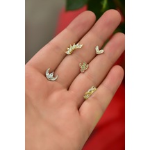 Çelik Üç Renk 5'li Kombinli Tragus Küpe Model19-2 Rodyum - Altın