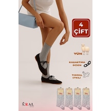 Kral Socks Kadın Yün Çorap 4 Çift Kışlık Termal Etkili Soft Yünlü Doku Gri
