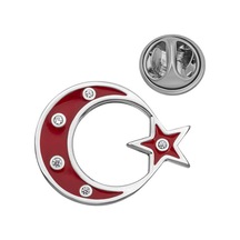 925 Ayar Gümüş Ay Yıldız Rozet Çok Renkli
