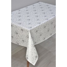 Astarlı Yıldız Desen Pvc Silinebilir Muşamba Masa Örtüsü Gri Yıldız - 226-2slvr-gri