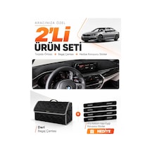 Bmw G30 G31 G38 2017-2023 Uyumlu Torpido Örtüsü + Deri Bagaj Çantası + Sticker Seti - Siyah Gri