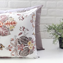 Bimotif Yaprak Ve Kelebek Desenli Yastık Kılıfı Seti, 50x70 Cm Vizon 2 Adet