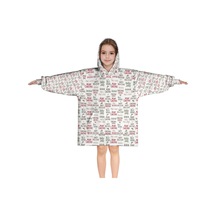 Noel Temalı 6-13 Yaş Çocuk Giyilebilir Battaniye Hoodie, Kalın Peluş, Büyük Boy-a23 Krem - Pembe