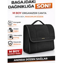 Oto Bagaj Organizer Bagaj Çantası M Boy Kaymaz Cırt Bantlı Velur Kompakt - Siyah