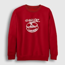 Presmono Unisex Logo Gorillaz Sweatshirt Kırmızı