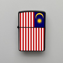 Malezya Malaysia Klasik Ülke Bayraklı - Benzinli Siyah Çakmak - Hediyelik Siyah